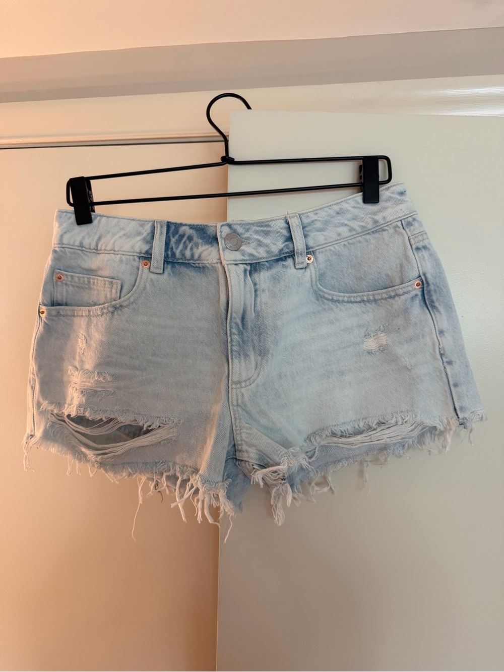 Garage Light Blue Distressed Denim Shorts